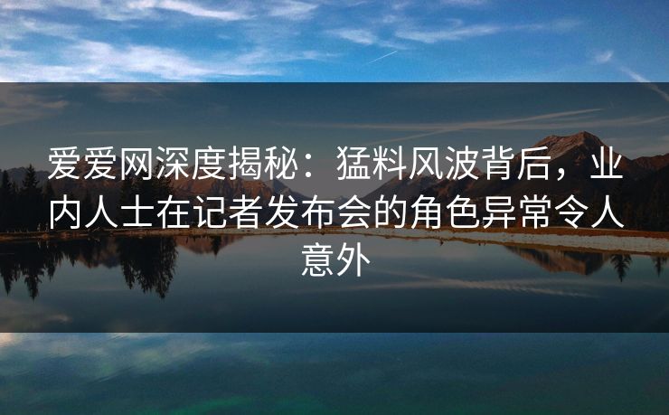 爱爱网深度揭秘:猛料风波背后,业内人士在记者发布会的角色异常令人意外 爱爱网深度揭秘:猛料风波背后,业内人士在记者发布会的角色异常令人意外
