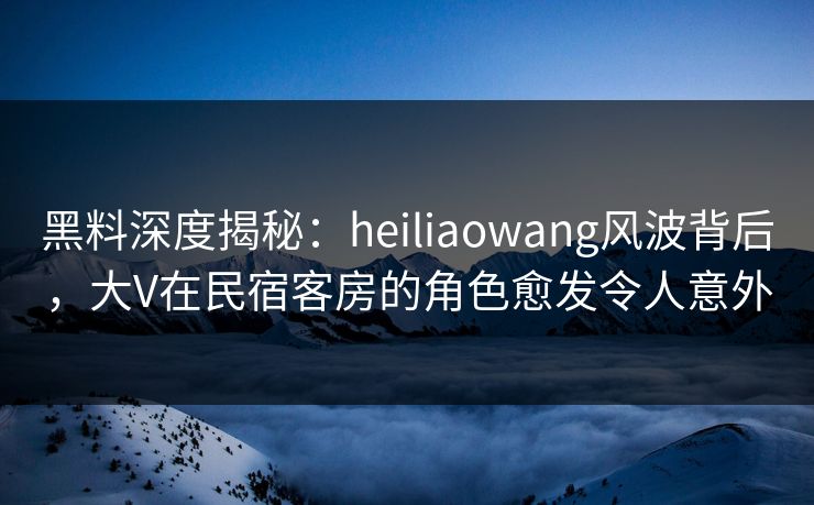 黑料深度揭秘：heiliaowang风波背后，大V在民宿客房的角色愈发令人意外